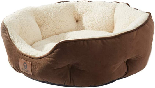Small Dog Bed for Small Dogs, Cat Beds for Indoor Cats, Pet Bed for Puppy and Kitty, Extra Soft & Machine Washable with Anti-Slip & Water-Resistant Oxford Bottom, Brown, 20 Inches